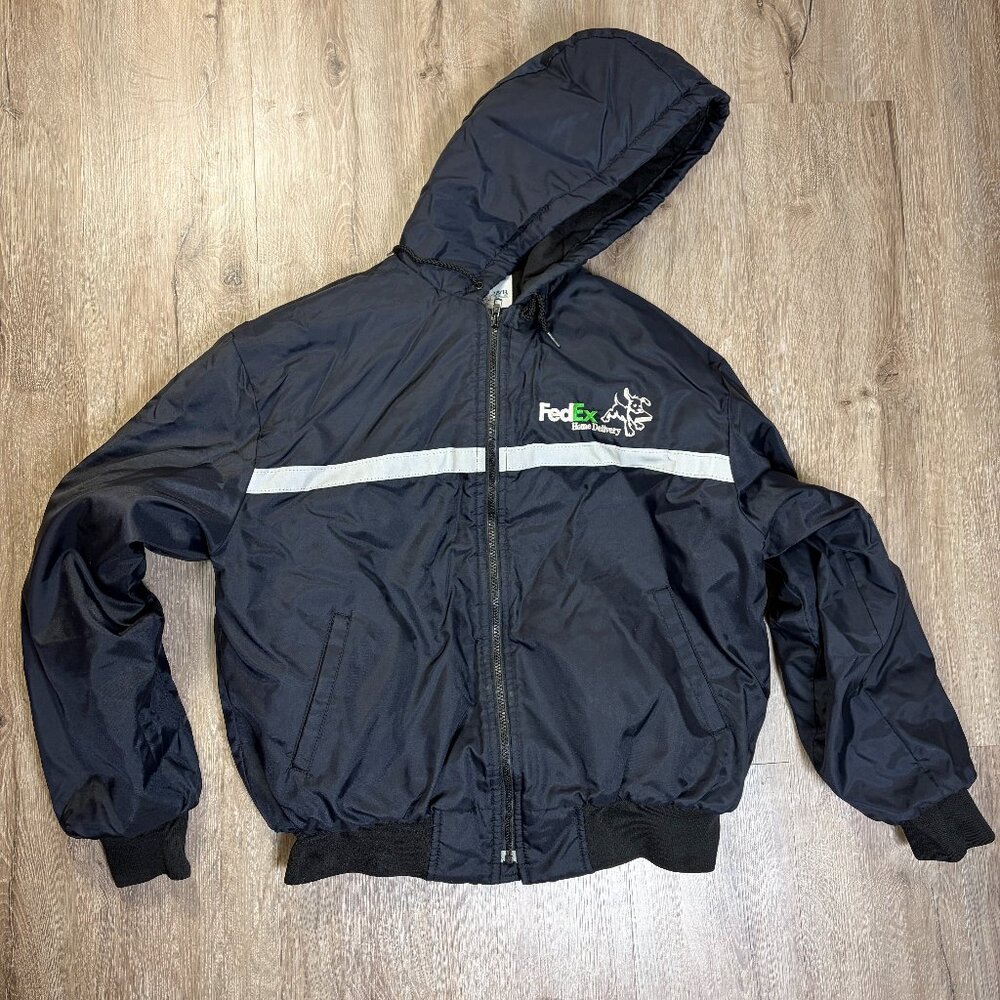 Fedex Home Delivery Large Jacket Hooded Vintage Full Zip Nylon Coat